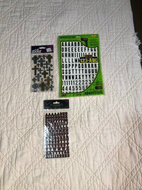 2 Alphabet/Numbers & 1 Crosses Stickers, Still in packages